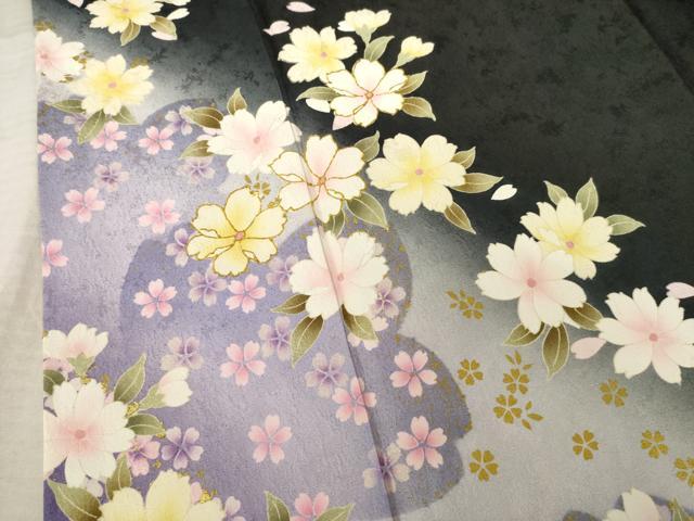 平和屋着物●豪華振袖・長襦袢(袷)セット 舞花文 暈し染め 黒地 金彩 さが美扱い 正絹 逸品 AABF6196ck