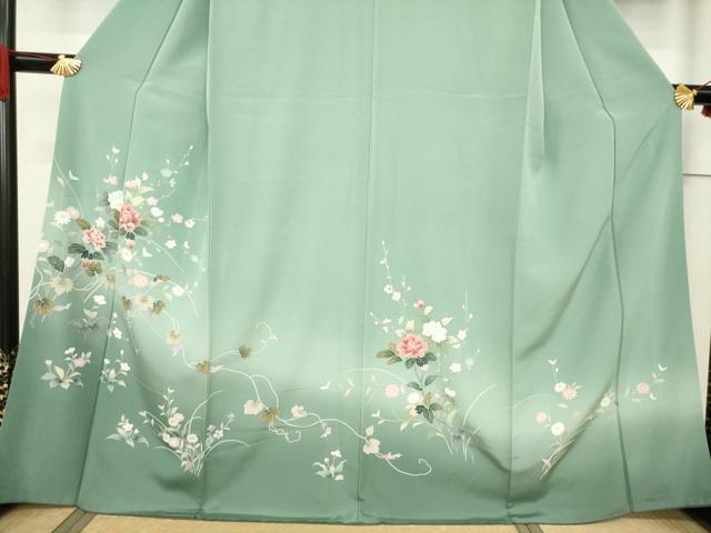 平和屋着物●訪問着 枝花文 暈し染め 正絹 逸品 AABF6198ck