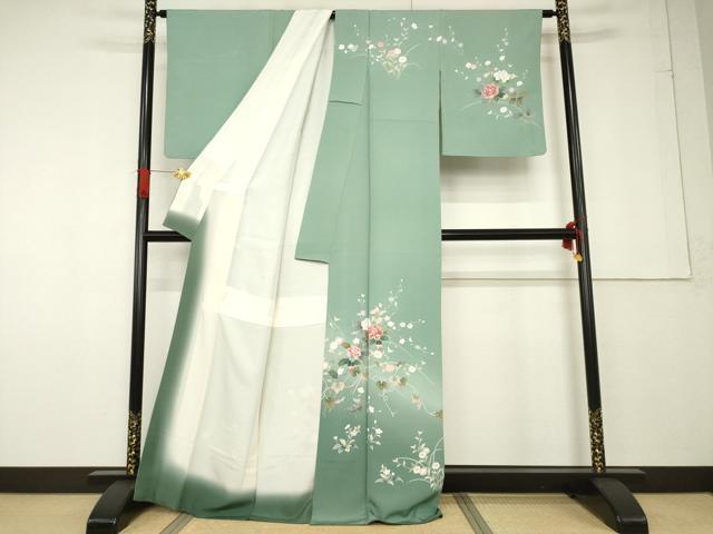 平和屋着物●訪問着 枝花文 暈し染め 正絹 逸品 AABF6198ck