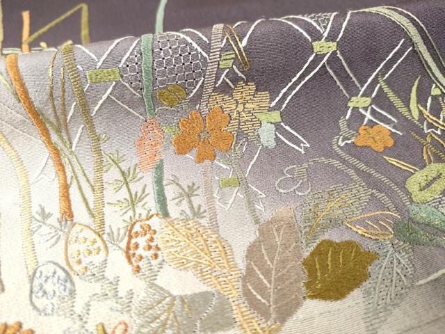 平和屋着物●訪問着 中国三大刺繍 汕頭刺繍 スワトウ刺繍 花籬文 暈し染め 金糸 正絹 逸品 AABF6199ck