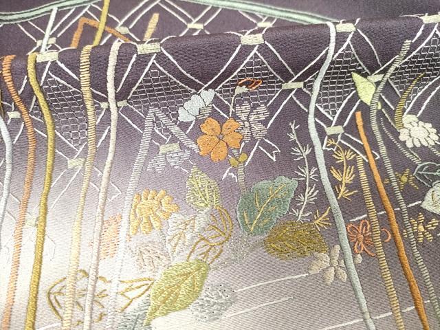 平和屋着物●訪問着 中国三大刺繍 汕頭刺繍 スワトウ刺繍 花籬文 暈し染め 金糸 正絹 逸品 AABF6199ck
