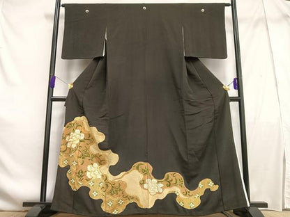 平和屋着物■豪華黒留袖　駒刺繍　花唐草文　金彩　正絹　逸品　AABF6206oa