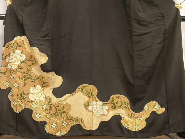 平和屋着物■豪華黒留袖　駒刺繍　花唐草文　金彩　正絹　逸品　AABF6206oa