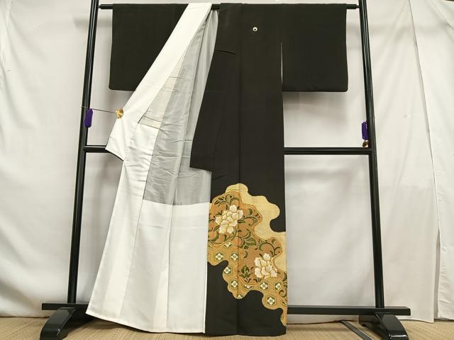 平和屋着物■豪華黒留袖　駒刺繍　花唐草文　金彩　正絹　逸品　AABF6206oa