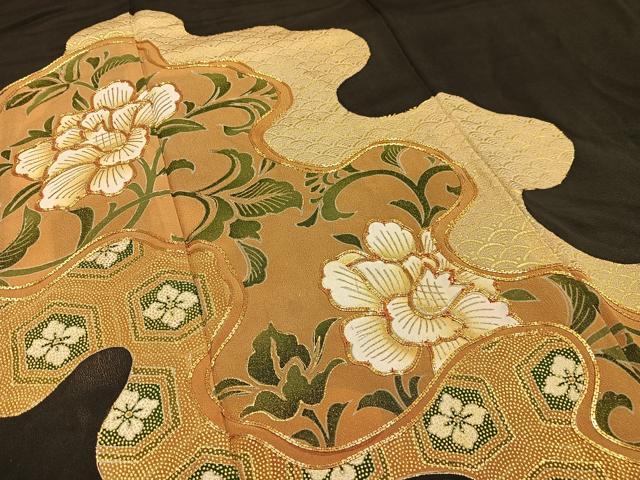 平和屋着物■豪華黒留袖　駒刺繍　花唐草文　金彩　正絹　逸品　AABF6206oa