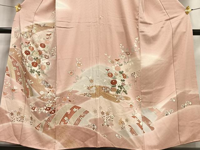 平和屋着物■訪問着 駒刺繍 草花文 暈し染め 金彩 正絹 逸品 AABF6207oa