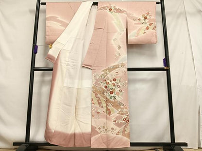平和屋着物■訪問着 駒刺繍 草花文 暈し染め 金彩 正絹 逸品 AABF6207oa