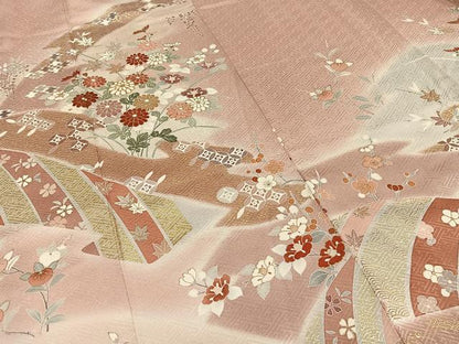 平和屋着物■訪問着 駒刺繍 草花文 暈し染め 金彩 正絹 逸品 AABF6207oa