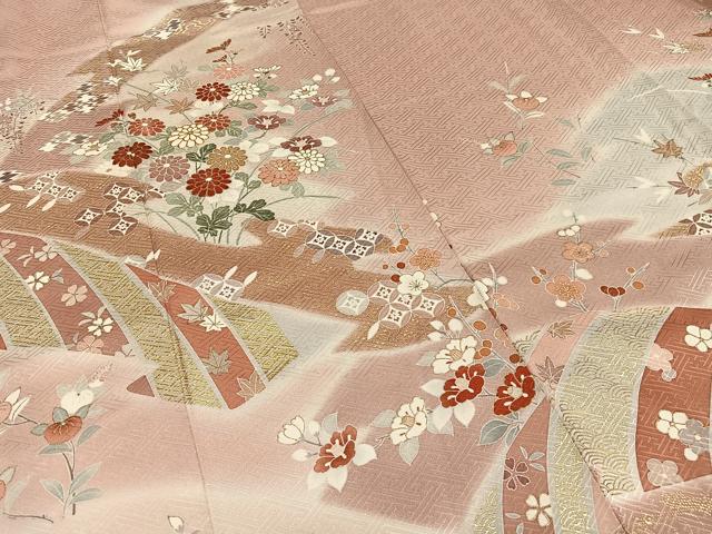 平和屋着物■訪問着 駒刺繍 草花文 暈し染め 金彩 正絹 逸品 AABF6207oa
