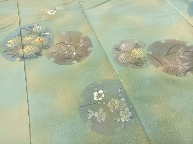 平和屋着物■訪問着 刺繍 草花丸文 暈し染め 金糸 正絹 逸品 AABF6210oa