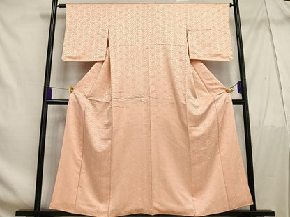 平和屋着物■上質な色無地 変わり麻の葉地紋 洗柿色 正絹 逸品 AABF6219oa