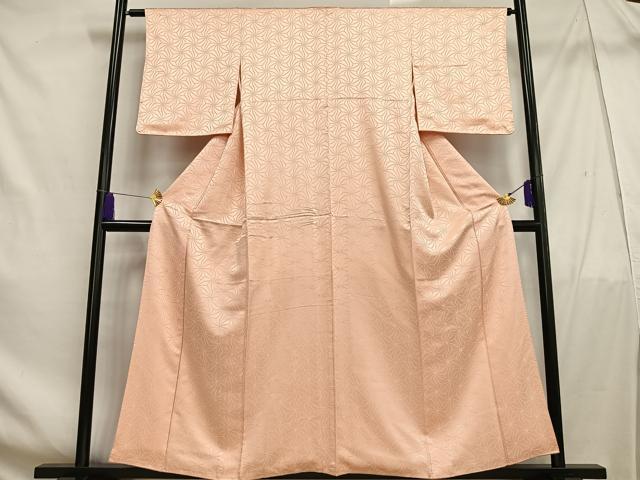 平和屋着物■上質な色無地 変わり麻の葉地紋 洗柿色 正絹 逸品 AABF6219oa