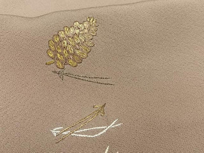 平和屋着物■豪華色留袖 総刺繍 松葉文 松ぼっくり 金銀糸 正絹 逸品 AABF6232oa