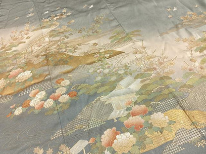 平和屋着物■豪華色留袖　風景花鳥文　暈し染め　金銀彩　正絹　逸品　AABF6241oa