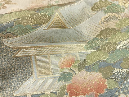 平和屋着物■豪華色留袖　風景花鳥文　暈し染め　金銀彩　正絹　逸品　AABF6241oa