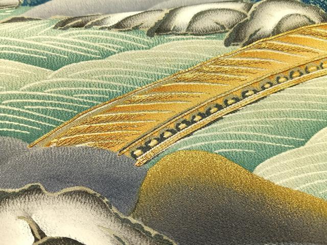 平和屋着物■豪華黒留袖 駒刺繍 渡橋文 暈し染め 金彩 正絹 逸品 AABF6248oa