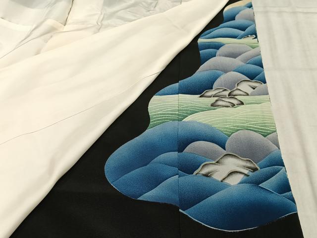 平和屋着物■豪華黒留袖 駒刺繍 渡橋文 暈し染め 金彩 正絹 逸品 AABF6248oa