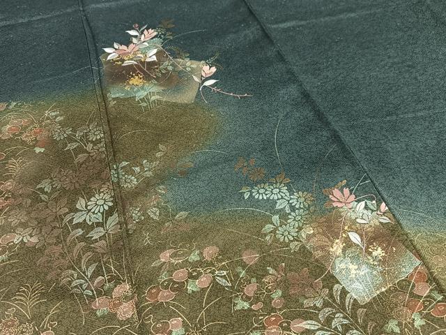 平和屋着物■訪問着 刺繍 色紙草花文 暈し染め 金糸 金彩 正絹 逸品 AABF6249oa