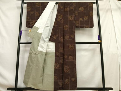 平和屋着物■上質な紬　雪輪草花文　正絹　逸品　AABF6256oa