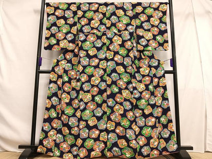 平和屋着物■上質な小紋 草花文 鬼しぼ縮緬 正絹 逸品 AABF6277oa