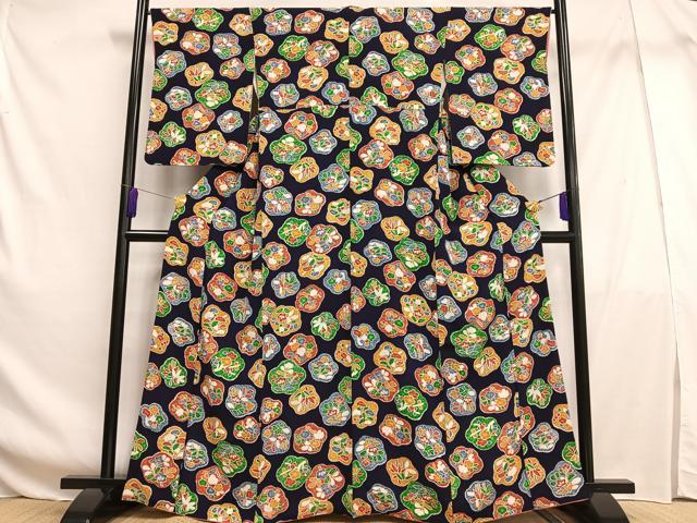 平和屋着物■上質な小紋 草花文 鬼しぼ縮緬 正絹 逸品 AABF6277oa