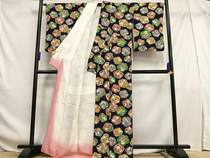 平和屋着物■上質な小紋 草花文 鬼しぼ縮緬 正絹 逸品 AABF6277oa