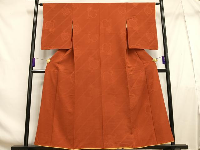 平和屋着物■上質な色無地 蔦の葉地紋 樺色 正絹 逸品 AABF6283oa