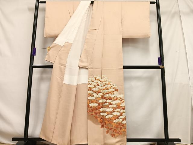 平和屋着物■豪華色留袖　駒刺繍　枝花文　暈し染め　金彩　正絹　逸品　AABF6284oa