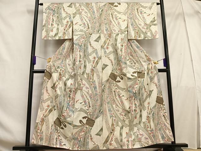 平和屋着物■上質な小紋 束ね熨斗花文 金彩 正絹 逸品 AABF6290oa