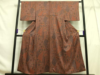 平和屋着物■上質な小紋 切嵌更紗花文 正絹 逸品 AABF6313oa