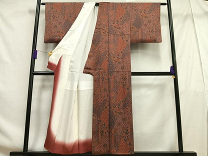 平和屋着物■上質な小紋 切嵌更紗花文 正絹 逸品 AABF6313oa