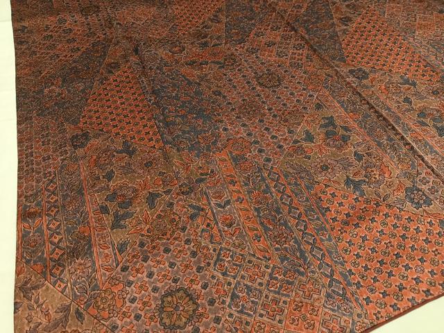 平和屋着物■上質な小紋 切嵌更紗花文 正絹 逸品 AABF6313oa
