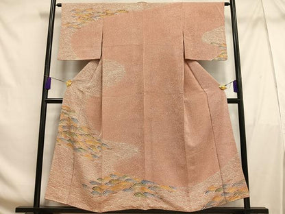 平和屋着物■訪問着 駒刺繍 立波文 たたき染め 金彩 正絹 逸品 AABF6323oa