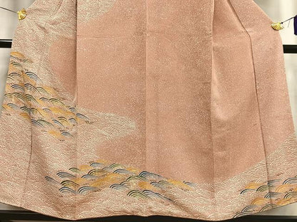 平和屋着物■訪問着 駒刺繍 立波文 たたき染め 金彩 正絹 逸品 AABF6323oa