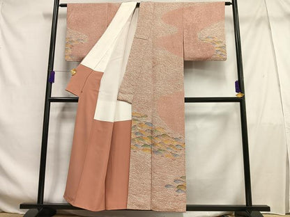 平和屋着物■訪問着 駒刺繍 立波文 たたき染め 金彩 正絹 逸品 AABF6323oa
