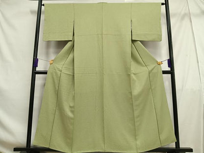 平和屋着物■上質な色無地 紋意匠 若葉色 正絹 逸品 AABF6324oa