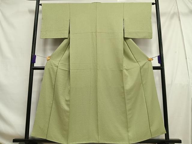平和屋着物■上質な色無地 紋意匠 若葉色 正絹 逸品 AABF6324oa