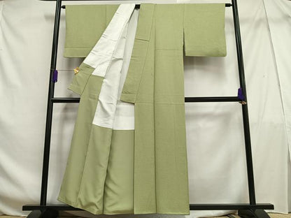 平和屋着物■上質な色無地 紋意匠 若葉色 正絹 逸品 AABF6324oa