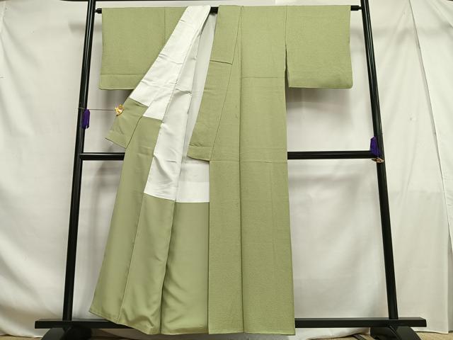 平和屋着物■上質な色無地 紋意匠 若葉色 正絹 逸品 AABF6324oa