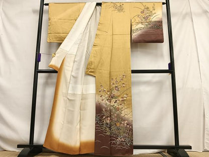 平和屋着物■訪問着　枝花文　暈し染め　金彩　正絹　逸品　AABF6334oa