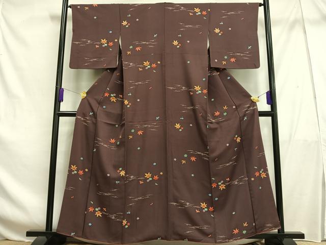 平和屋着物■上質な小紋 楓松葉文 正絹 逸品 AABF6337oa