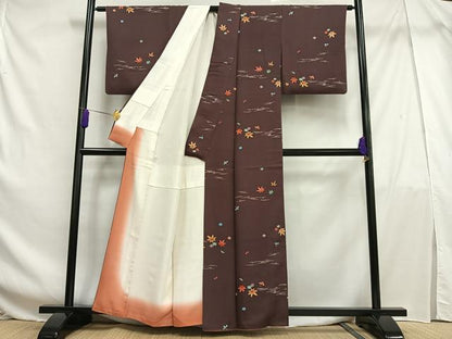 平和屋着物■上質な小紋 楓松葉文 正絹 逸品 AABF6337oa