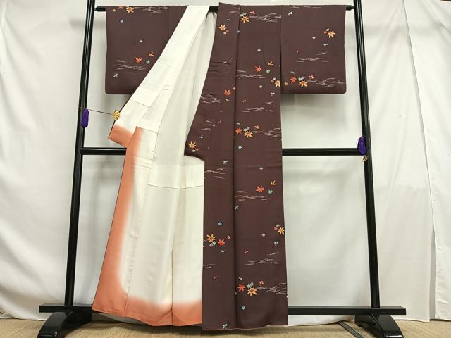 平和屋着物■上質な小紋 楓松葉文 正絹 逸品 AABF6337oa