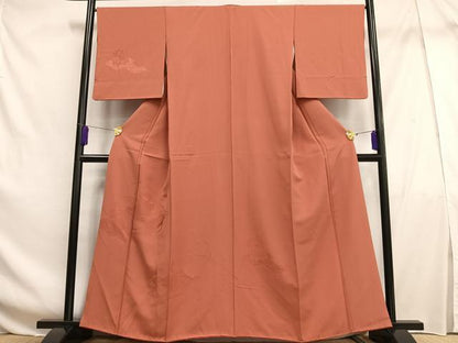 平和屋着物■無地絵羽訪問着 貝桶地紋 銀朱色 正絹 逸品 AABF6345oa