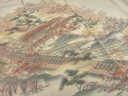 平和屋着物■豪華色留袖 風景花文 暈し染め 金銀彩 正絹 逸品 AABF6372oa