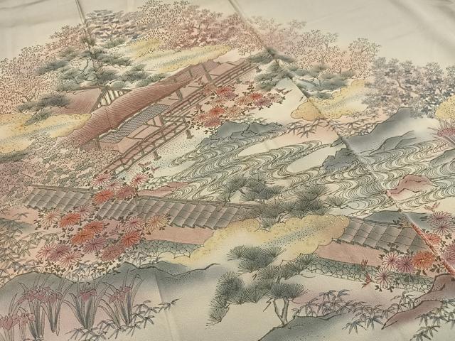 平和屋着物■豪華色留袖 風景花文 暈し染め 金銀彩 正絹 逸品 AABF6372oa
