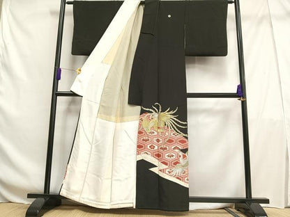 平和屋着物■豪華黒留袖　刺繍　鳳凰花亀甲文　金銀糸　金彩　正絹　逸品　AABF6383oa