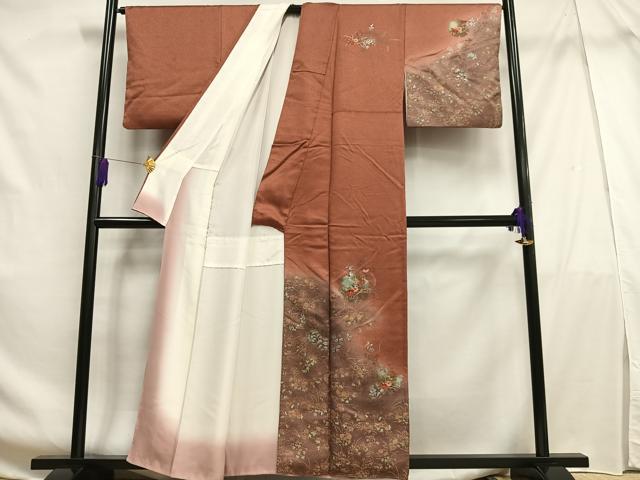平和屋着物■訪問着 刺繍 雪輪草花文 暈し染め 金糸 金彩 正絹 逸品 AABF6386oa