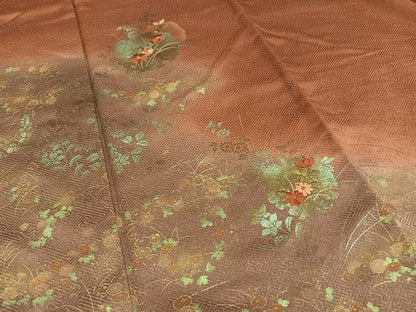 平和屋着物■訪問着 刺繍 雪輪草花文 暈し染め 金糸 金彩 正絹 逸品 AABF6386oa