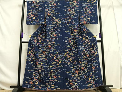 平和屋着物■上質な小紋 舞蝶雪芝文 反端付き 正絹 逸品 AABF6388oa